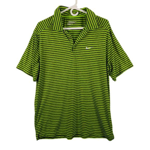 Nike Golf Shirt Mens Large Polo Green Gray Stripes Preppy Swoosh Office School - Picture 1 of 9